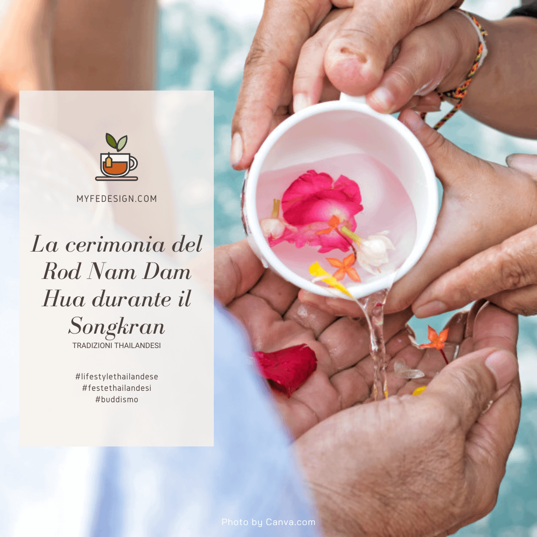 mani a coppa che ricevono l'acqua versata da una ciotola in acciaio in cui sono presenti dei petali di fiori