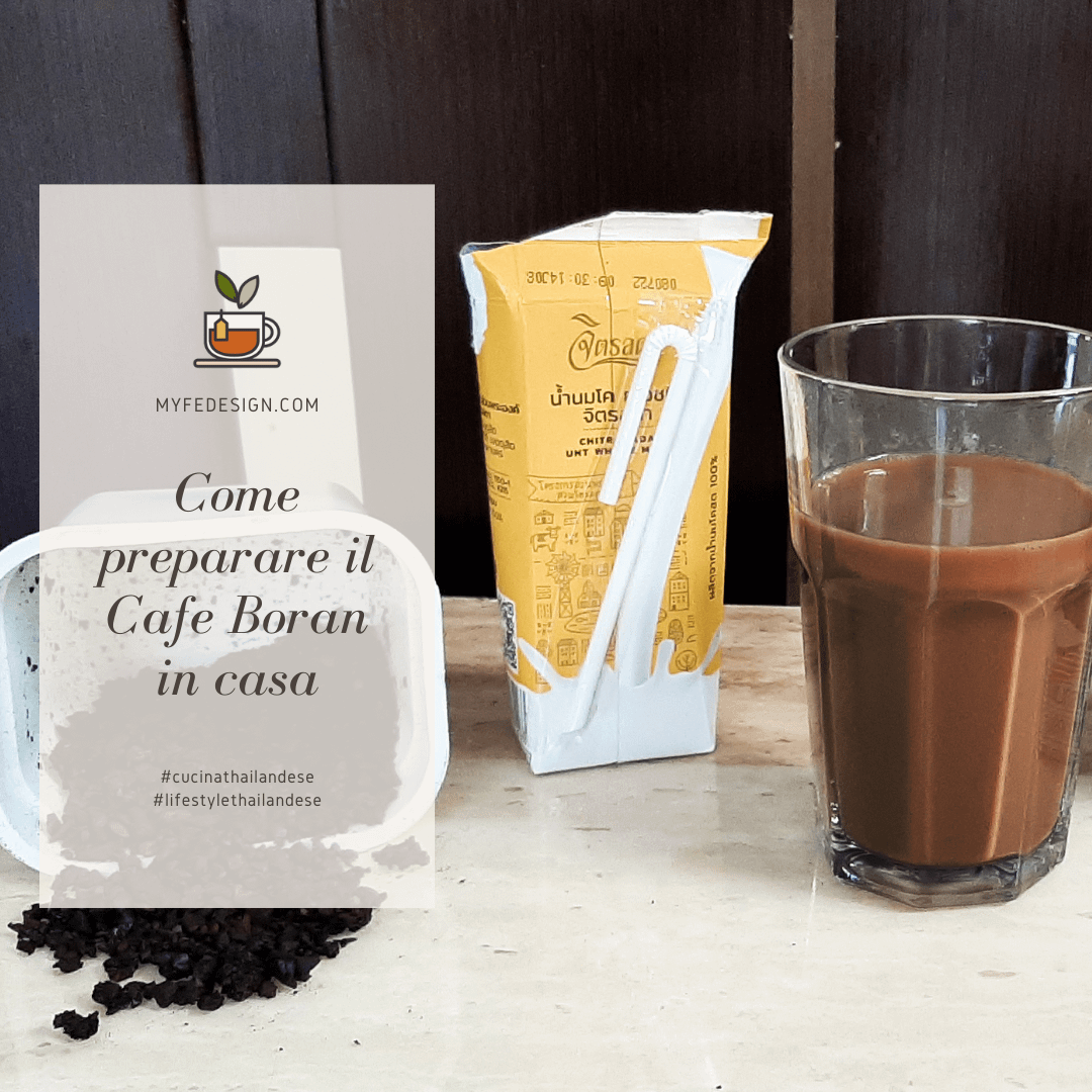 bicchiere con caffè thailandese, con accanto del latte, del latte condensato e i grani di caffè
