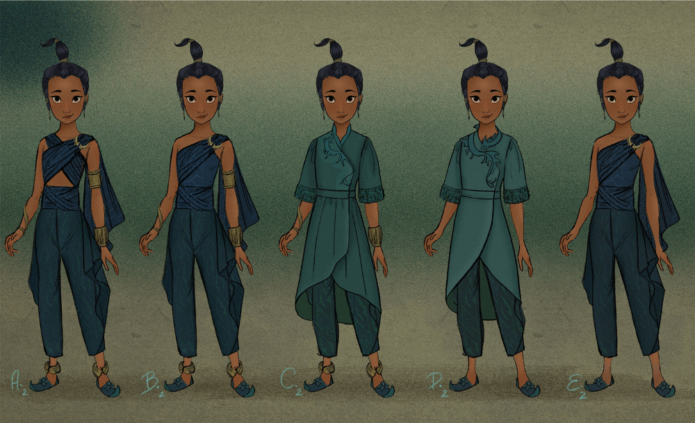 Primi concept art per i vestiti di Raya bambina