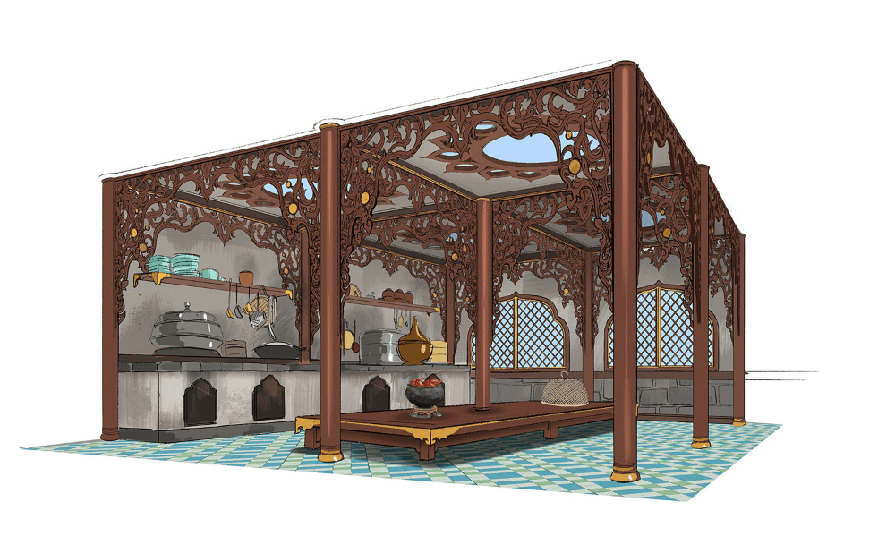 Concept art per la cucina di Raya e Benja