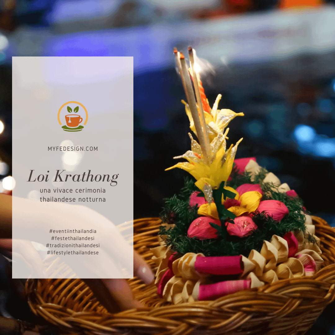 mano che lascia una decorazione thailandese del loi krathong a navigare sulla superficie dell'acqua