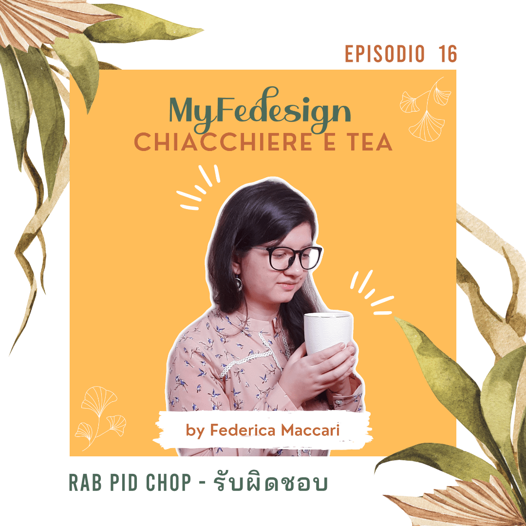 ragazza con tazza di tè in mano e titolo del podcast