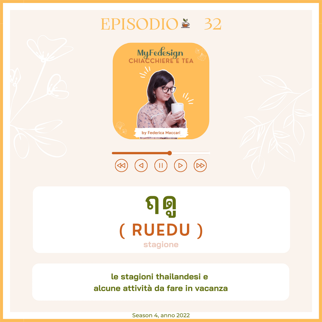 copertina del podcast con il tema affrontato nella puntata, ovvero le stagioni e attività da fare in vacanza in thailandia