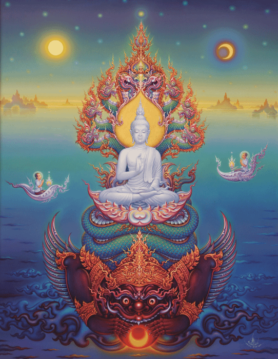 Immagine di un quadro rappresentante Buddha in stile asiatico