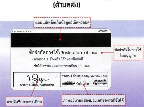spiegazione delle voci sul retro della patente thailandese