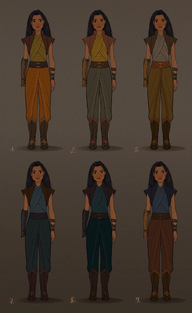 Concept art per i vestiti di Raya adulta