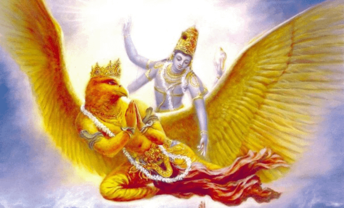 Immagine di Garuda che porta sul dorso il dio Vishnu
